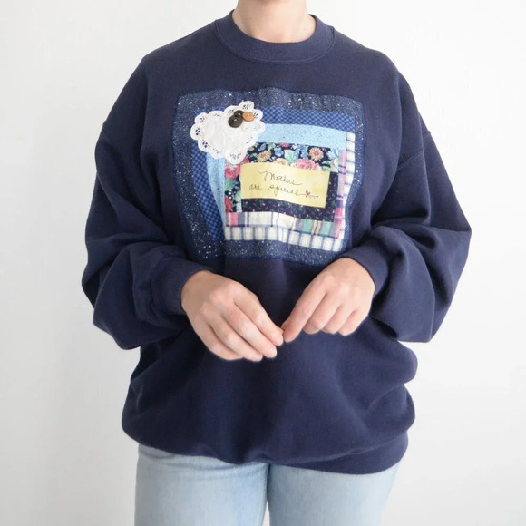 Vintage Jerzees Navy Mothers Are  Special Lace Detail Crewneck Sweater XXL - Picture 2 of 10